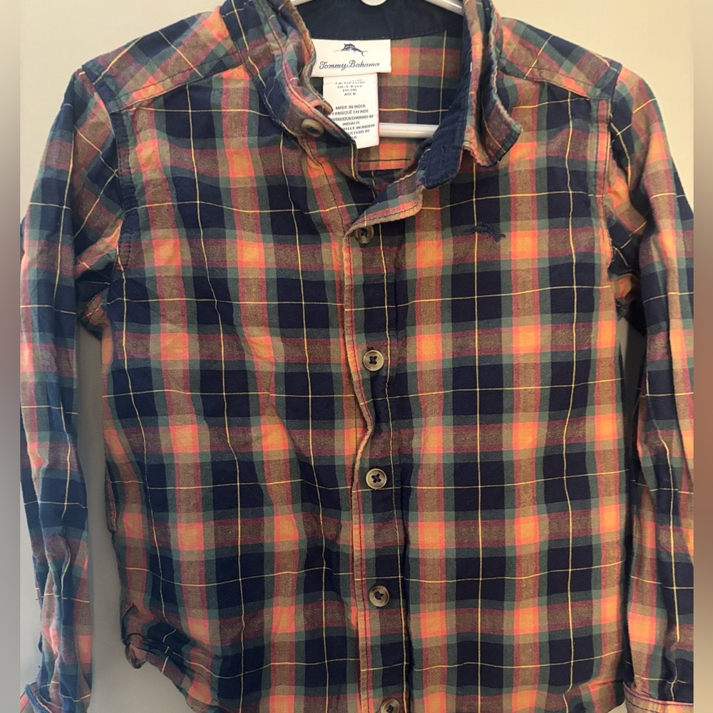 Tommy Bahama Kids Plaid Button Down Shirt - Navy and Orange